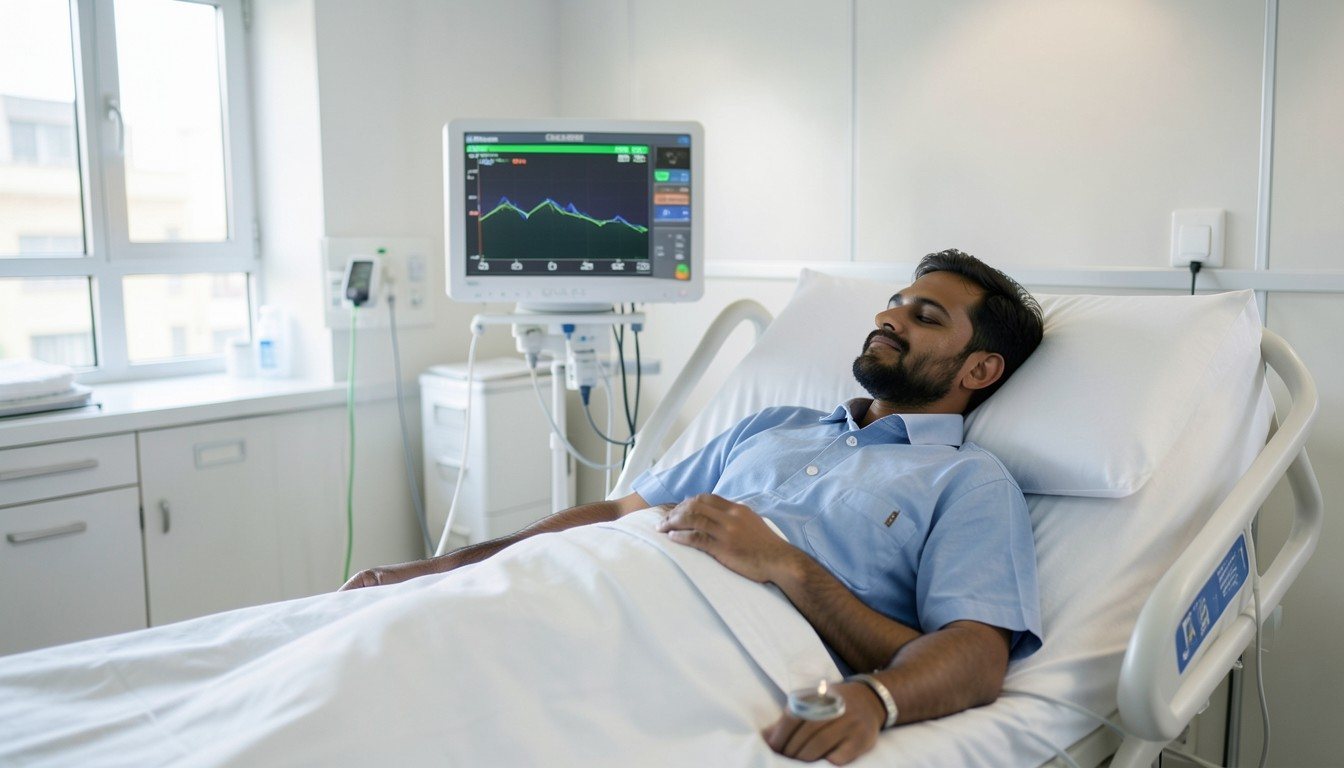 An ICU patient with a bedside monitor